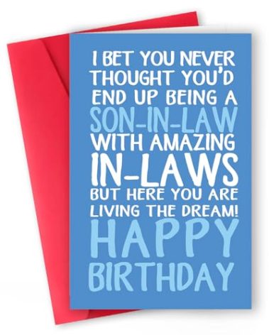 ICOOLYI Funny Son-in-Law Birthday Card from Awesome In-Laws – Humorous and Sarcastic Greeting for Son-in-Law Living the Dream – Happy Birthday Card for Him