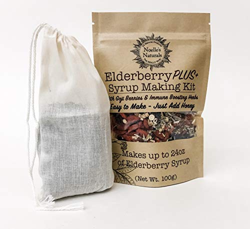 Elderberry Plus+ Syrup Making Kit - Makes 24oz - Just Add Your Own Honey - Natural and Organic Ingredients - Includes Free Brew Bag