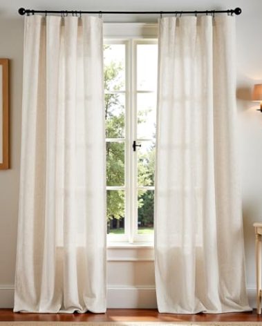 jinchan Beige Linen Blend Curtains 84 Inches Length 2 Panels for Bedroom Living Room, Light Filtering 50 Inches Wide Natural Farmhouse Drapes with Rod Pocket Back Tab (50W x 84L, Ecru)