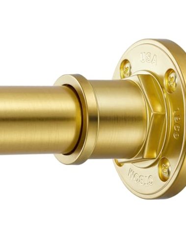 BRIOFOX Industrial Shower Curtain Rod - 2-in-1 Design Tension Curtain Rod - Rustproof Non-Slip 43 to 72 Inch Metal Steel, Light Gold Window Curtain Rod