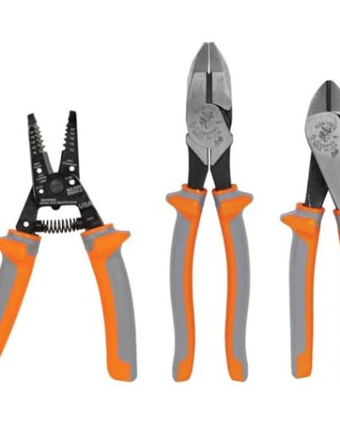 Klein Tools 9416R 1000V Insulated Plier and Wire Stripper Tool Kit, Made in USA, Side-Cutter, Diagonal-Cutter and Wire Stripper, 3-Piece