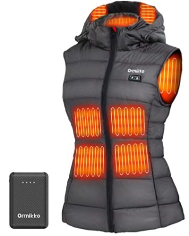 ORRNIKKO [2025 All-New] Heated Vest Women - Detachable Heated Hood, With 7.4V 16000mAh Battery Pack, Womens Heated Vest (Dark Grey+16000mAh Battery, S)