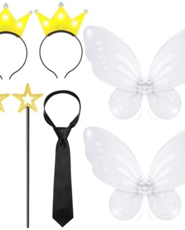 Halloween Fairy Parents Costume Funny Couple Set Include Fairy Star Wands,Wings,Crown Headbands and Tie for Men Women Party Cosplay Multicolor