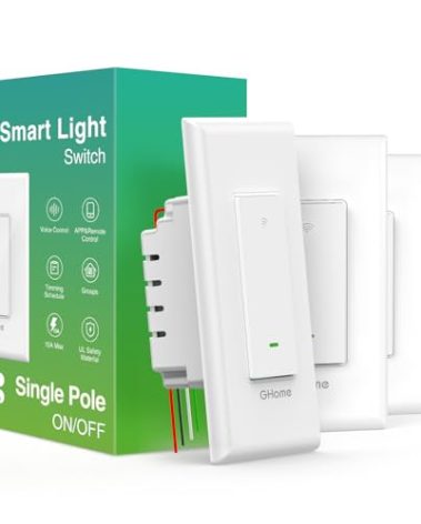 GHome Smart Switch, Smart Wi-Fi Light Switch for Lights Work with Alexa and Google Home 2.4Ghz, Single-Pole, Neutral Wire Required, UL Certified, Voice Control (4 Pack)