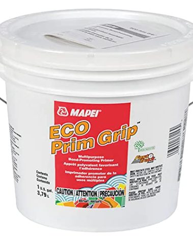 MAPEI ECO Prim Grip,ready-to-use, low-VOC, bond-promoting primer, enhances performance and adhesion of mortars to existing ceramics and difficult-to-bond-to substrates, improves bonding of self-leveling underlayments (SLUs) and bonds of render coats over cementitious substrates, easy, low-odor application 1 gallon (3.79l) jug