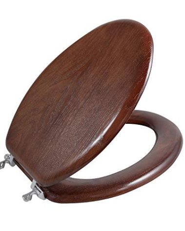 Angel Shield Durable Wood Veneer Natural Toilet Seat Metal Hinged Easy Clean Anti-scratch American Standard(Elongated,Dark Walnut)