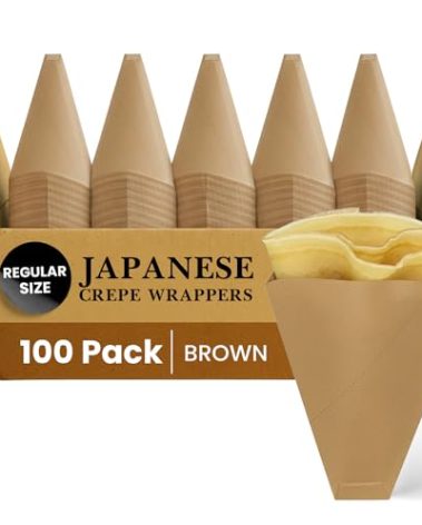 Friteshop Eco Brown Japanese Crepe Wrappers – Disposable Food-Safe Cones for Crepes, Desserts – Heavy Duty Paper Food Containers – Easy-Tear Perforated Front – for Food Trucks & Catering - 100 Pack