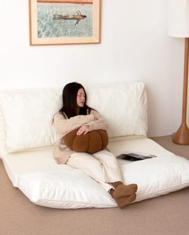 N&V Folding Matress Sofa Bean Bag, Foam Filling Folding Matress Sofa, Includes Removable and Machine Washable Cover (Ivory, Large Corduoy), 94024