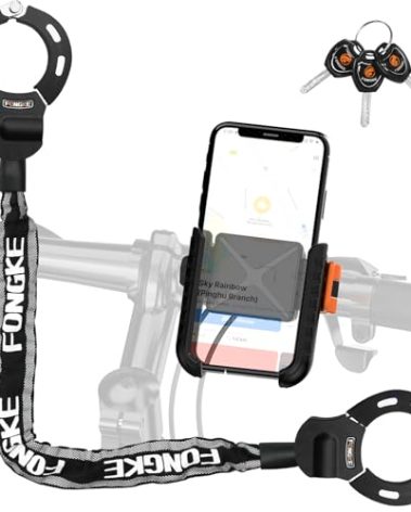 Scooter Lock Anti Theft, Bike Locks Heavy Duty with Phone Holder, 36.22in Bike Chain Lock, Electric Scooter Accessories, Security Bicycle Locks for E-Scooters, E-Bikes, Motorcycles