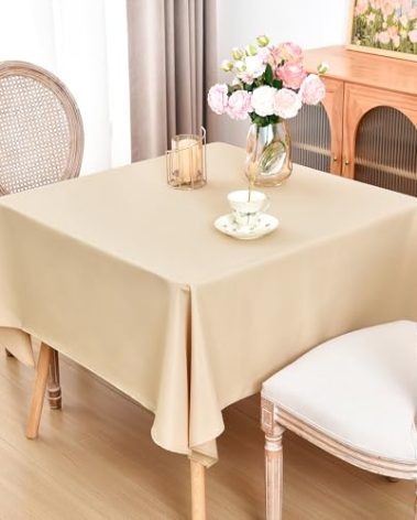 eeivs Square Tablecloth 52 x 52 Inch Washable Polyester Table Cloth Solid Beige Heavy Duty Fabric Table Cover Daily Use for Dining Home Kitchen Party Wedding