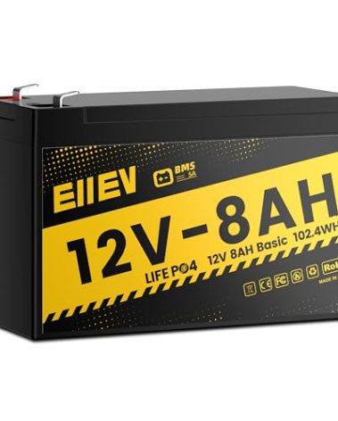 Eiiev 12V 8Ah Lithium Battery,4000+Cycles 12V LiFePO4 Battery Built-in BMS,Deep Cycle Lithium Iron Phosphate Rechargeable Batteries for Small UPS,Power Wheels,Fish Finder,Ride-on Toy,Camping