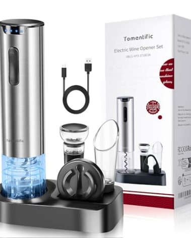 Electric Wine Opener Set With Stand - Premium Wine Gifts with Rechargeable Wine Opener, Foil Cutter, Pourer, Vacuum Stopper, and Elegant Package Box -Gift for Home Party Bar Outdoor
