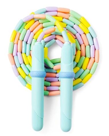Soft Beads Jump Rope for Kids Girls and Boys Exercise, Adjustable Segmented Skipping Rope for Kids, Portable and Tangle Free (Rainbow-Blue)