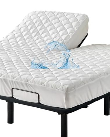 Kingnex Waterproof Quilted Half Split Top King Mattress Protector Pad for Adjustable Bed with Upper Flex 36-39 from Head Soft Padded Topper Noiseless Fitted Cover