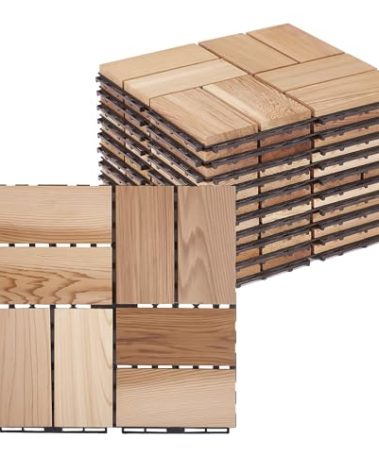 bingaai 10 Pcs Cedar Wood Interlocking Deck Tiles 12" x 12", Cedar Sauna Floor Mat Natural Finish, Wooden Floor Tiles for Balcony, Backyard, Sauna, Patio, Spa Floors, Indoor and Outdoor Use (Style B)