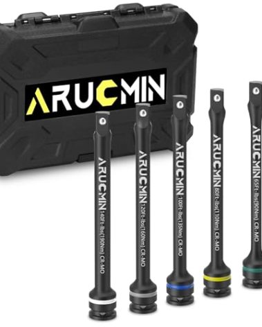 ARUCMIN 1/2" Drive Torque Limiting Extension Bar Set, 5-Piece Lug Nut Torque Stick Set With 8 Inch Color-Coded 65 to 140 Ft-Lbs Torque Sticks