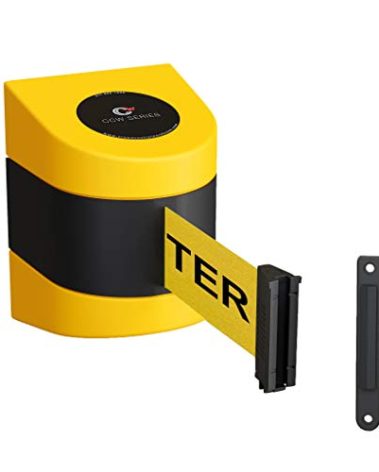 Crowd Control Warehouse - CCW Series WMB-230 Fixed Wall Mount Retractable Belt Barrier - 30 Foot Belt, Yellow"Caution - DO NOT Enter" Yellow ABS Case