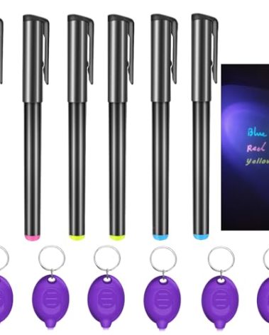 Daemson Invisible Ink Pen, Spy Pen with 6 PCS Mini UV LED Keychain Flashlight, Disappearing Ink Magic Pens with Black Light Markers for Secret Notes, Fit for Christmas Halloween Holiday Gifts (6 PCS)