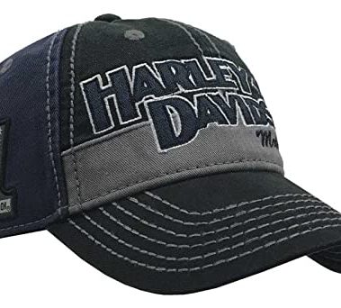 Harley-Davidson Men's Chain Stitch Curved Adjustable Colorblocked Baseball Cap Blue