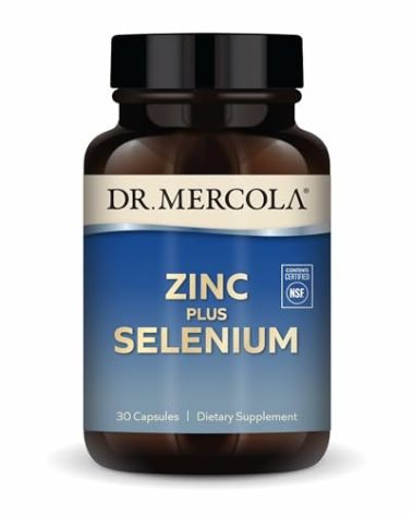 Dr. Mercola Zinc Plus Selenium - Mineral Blend Supplement - for Immune, Brain & Respiratory Support - Contains Zinc Glycinate Chelate & Copper - GMO-Free & Gluten-Free - 30 Capsules (30 Servings)