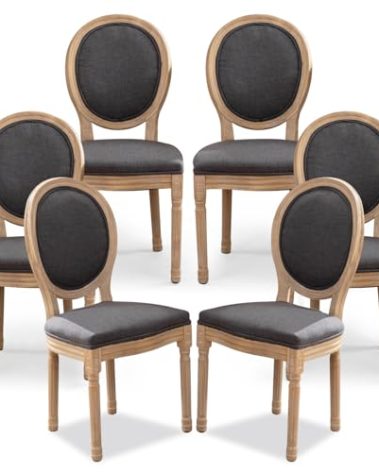 SoarFlash French Dining Chairs Set of 6, Vantage Dining Chair with Round Back, Farmhouse Country Dining Chair for Kitchen,Bedroom,Deep Grey