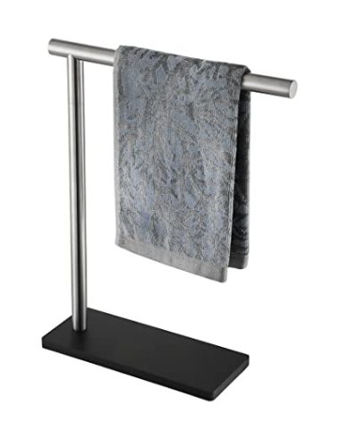 JQK Hand Towel Holder Stand Brushed, Modern Tree Rack Free Standing for Countertop with 12 Inch Bar, 304 Stainless Steel Thicken 0.8mm, HTT170-BN