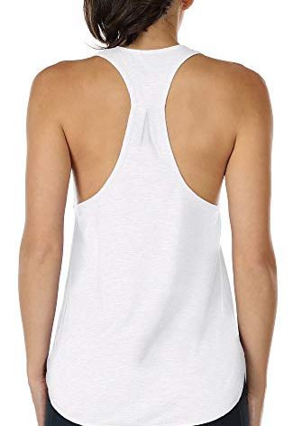 icyzone Workout Tank Tops for Women - Athletic Yoga Tops, Racerback Running Tank Top Loose Fit (XL, White)