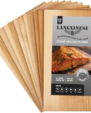 Langxinese Bigger 12 PK, Cedar Planks for Grilling Salmon,11"x 5.5" Better Smoking, Add Best Smoky Flavor to Salmon, Veggies, Restaurant Quantity