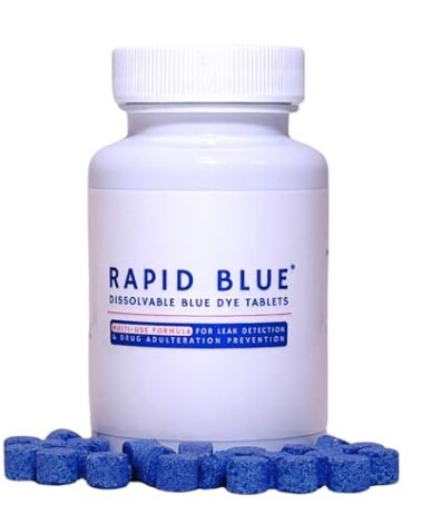 Rapid Blue Dissolvable Blue Dye Tablets for Toilet Leak Detection & Adulteration Detection, Multi-Use - 100 Tablets Per Bottle