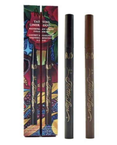 Kat Von D KVD Beauty Tattoo Liner Duo Waterproof Liquid Eyeliner Holiday Gift Set:: Tattoo Liner Vegan Waterproof Liquid Eyeliners in Trooper Black and Mad Max Brown