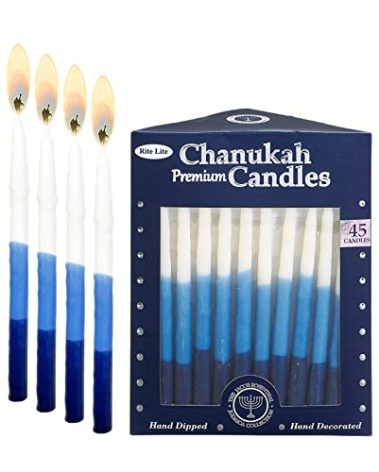 Rite Lite Premium Dripless Blue & White Hanukkah Candles - Tri Color Bulk Pack of 45 - Decorative & Fits Most Menorahs Jewish Holiday Party Favors Accessories Decorations for All 8 Nights of Chanukah