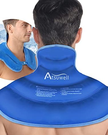 Atsuwell Ice Pack for Neck and Shoulder Cold Compression, Shoulder Ice Packs Reusable Gel Pack, Large Upper Back Cold Pack Wrap for Neck, Back, Hip, Blue