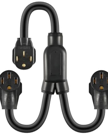 iFwevs 3FT 14-50P 4 Prong Splitter，14-50R Female Receptacle，6/3, 8/1 STW AWG Flexible Cable/14-50 Y Split Plug 50AMP RV Extension Cord Adapter