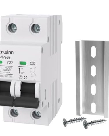 KERWINN Single-Side Interlock Circuit Breaker Manual Transfer Switch 120V/240V AC Transfer Switch 2Pole 32Amp RV Transfer Switch DIN Rail Mount for RV,Generator,Dual Power Systems (32A)