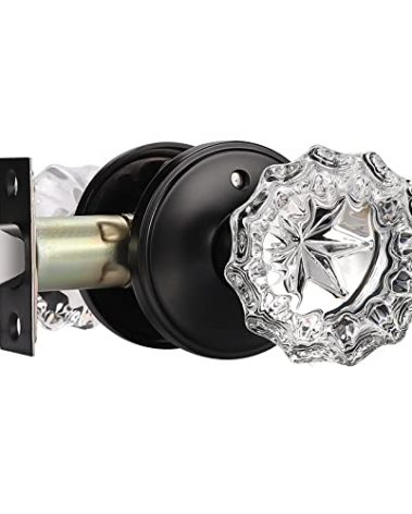 KNOBWELL Privacy Glass Door Knob Crystal Regency Fluted Door Knobset with Victorian Rosette in Matte Black, Bedroom Bathroom Door Knobs