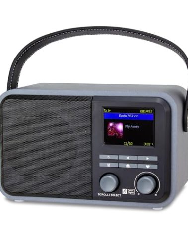 Ocean Digital WR-330 Wi-Fi Internet FM Radio Portable with Hand Strap and Passive Bass Radiator Preset Keys Rechargeable Battery Bluetooth Receiver Stress Relief Relaxation 2.4” Color Display