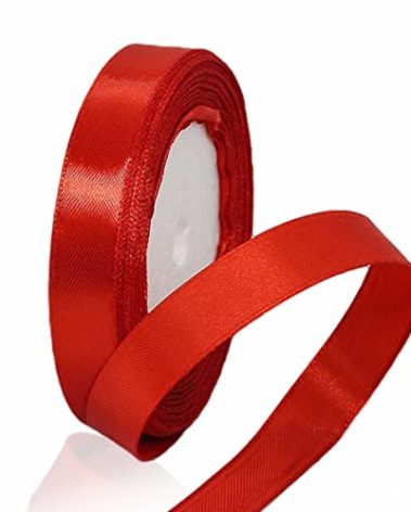 Red Ribbon 5/8 Inch x 25 Yards, Solid Color Fabric Satin Ribbon for Gift Wrapping, DIY Crafts, Bridal Bouquets, Wreaths, Bows, Sewing Projects, Baby Shower and Wedding Party Decoration