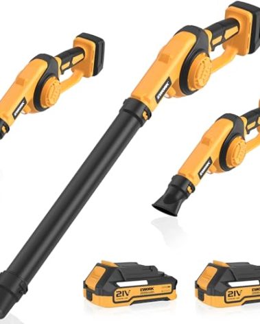EWORK Small Leaf Blower Cordless 21V 130CFM/200MPH Lightweight Electric Leaf Blower with 2x2.0Ah Battery and Fast Charger, Mini Battery Powered Compact Blowers for Lawn Care, Leaves, Jobsite