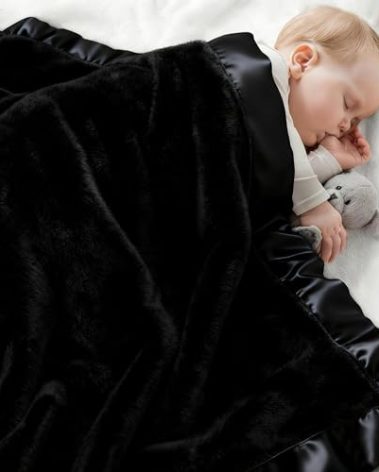Pro Goleem Fleece Baby Blanket with 2 Inch Satin Trim Soft Anti-Static Plush Blanket for Boys and Girls Christmas Baby Gifts for Babies Black 30''x40''
