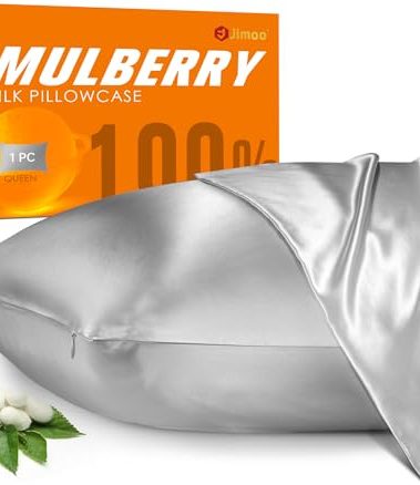 100% Mulberry Silk Pillowcase for Hair and Skin, 22 Momme Pure Natural Silk Pillow Case Both Sided with Zipper, Pillow Cover for Women Mom Men (Silver Grey, King 20''×36'', 1 Pack)