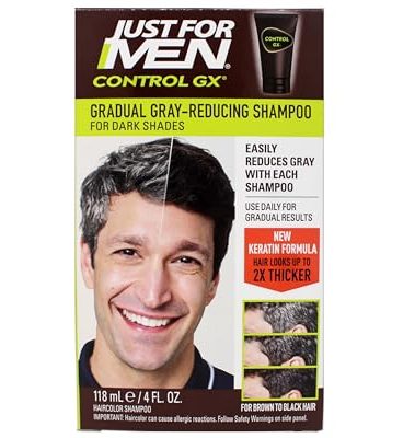 Just for Men Control GX Grey Reducing Shampoo, Gradual Hair Color, 4 fl oz