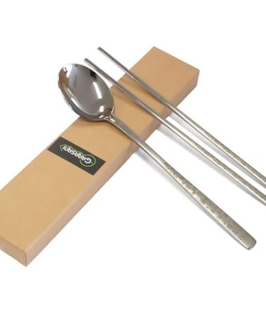 GARASANI Korean Traditional Cutlery Stainless Steel Spoons and Chopsticks Set (Silver Hunminjeongeum)