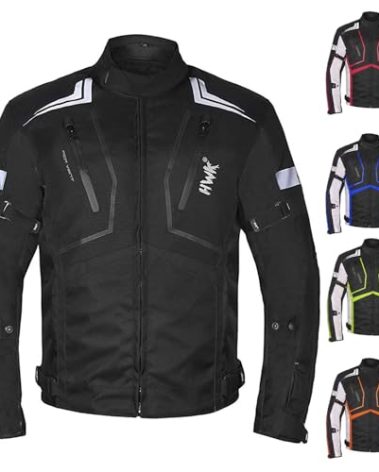 HWK Scorpion Motorcycle Jacket for Men & Women, Motorcycle Gear with Body Armor Foam Padding and Breathable Cordura Fabric, Reflective Motor Bike Jacket for Improved Night Visibility - Black, Large