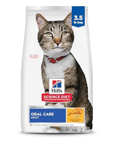 Hill's Science Diet Oral Care, Adult 1-6, Plaque & Tartar Buildup Support, Dry Cat Food, Chicken Recipe, 3.5 lb Bag