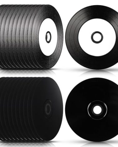 Singhoow 25 Pcs CD-R Blank Discs 700mb 80 Min 52x Vinyl Recordable Disc with White Inkjet Printable Center and Black Recording Surface for Music Data