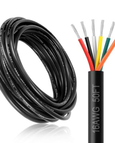 16 Gauge 6 Conductor Electrical Wire, 50FT 16AWG Black PVC Stranded Tinned Copper 6 Wire Cable, 16/6 Cord Extension Cable