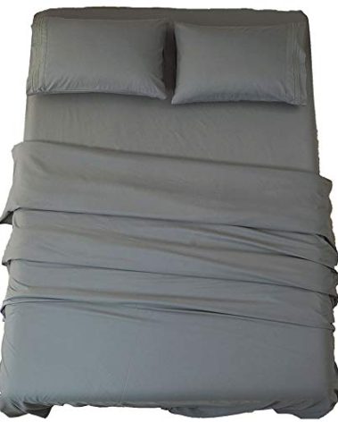 SONORO KATE Bed Sheet Set Super Soft Microfiber 1800 Thread Count Luxury Egyptian Sheets 16-Inch Deep Pocket Wrinkle and Hypoallergenic-4 Piece(Queen Dark Grey)