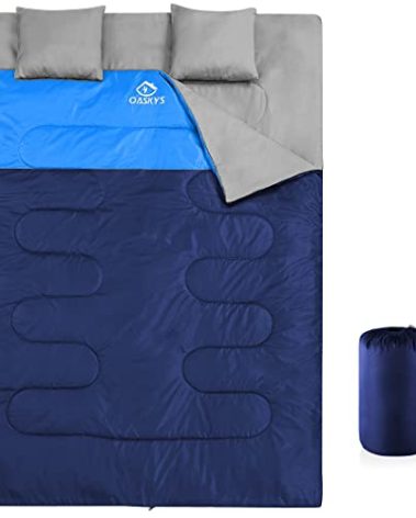 oaskys Double Sleeping Bag for Adults with 2 Pillows - Queen Size XL Waterproof Sleeping Bag for All Season Camping Hiking Backpacking 2 Person Sleeping Bags for Cold Weather & Warm
