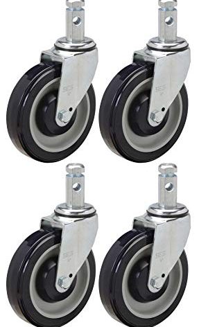 5" Caster Set of 4 Swivels for Bun and Sheet Pan Racks with Heavy Duty Polyurethane Wheels