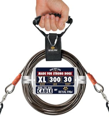 ROYAL PAW Dog Tie Out Cable - Tie Out Cable for Dogs (up to 300 lbs) - Use Dog Tie-Outs & Stakes for Outside - Best Heavy Duty Dog Leash for Large Dogs (30ft - Black Onyx)